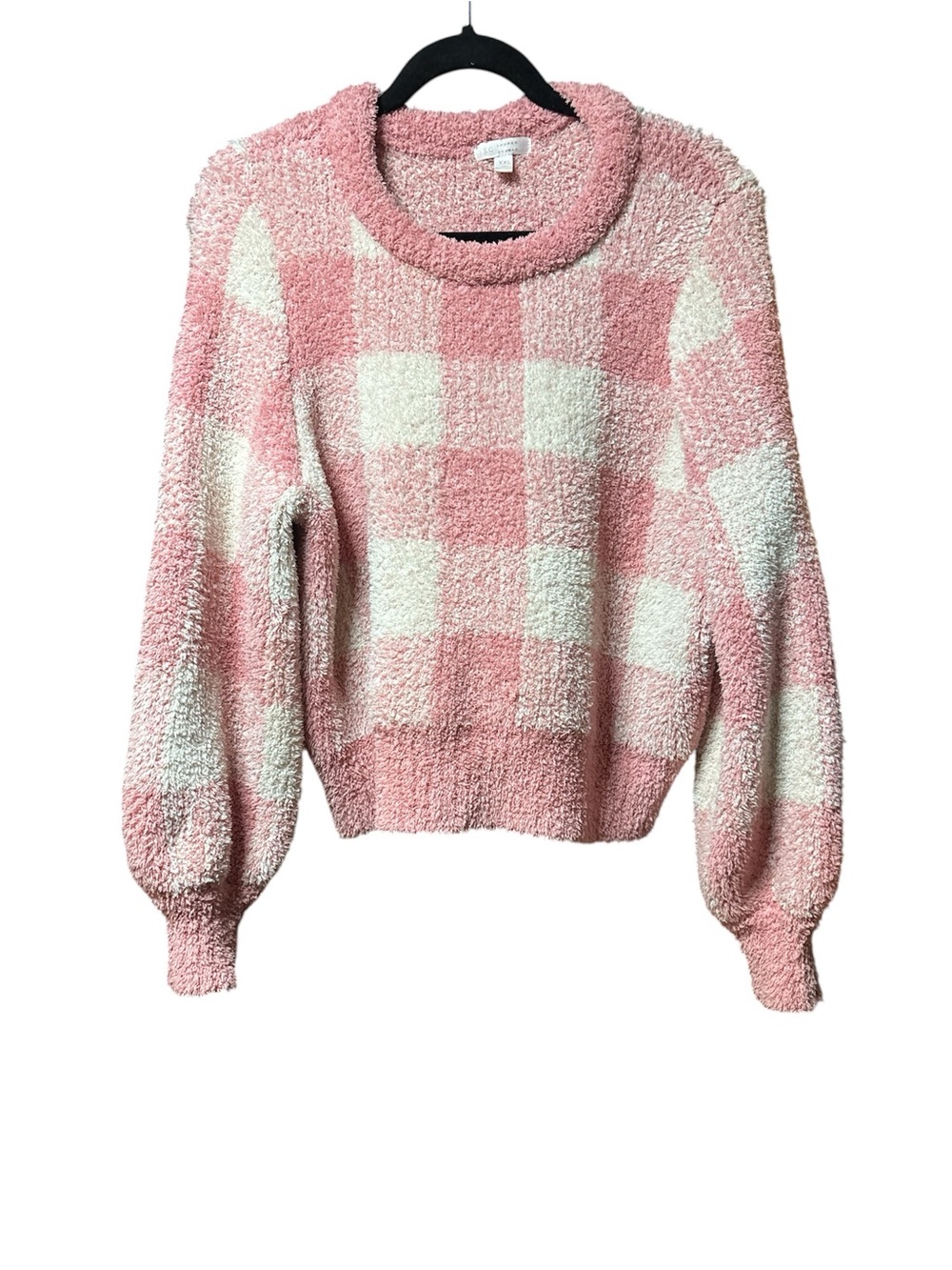 LC Lauren Conrad Pink & Cream Checkered Crewneck Sweater